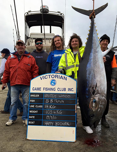 ANGLER: Mitch Wood  SPECIES: Southern Bluefin Tuna
 WEIGHT: 103.4kgs LURE: 8" JB Lures 10" Dingo. 